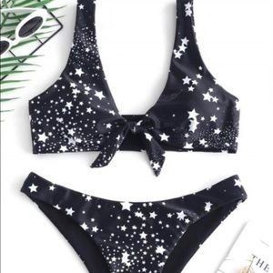 ZAFUL | black and white star bikini with front tie